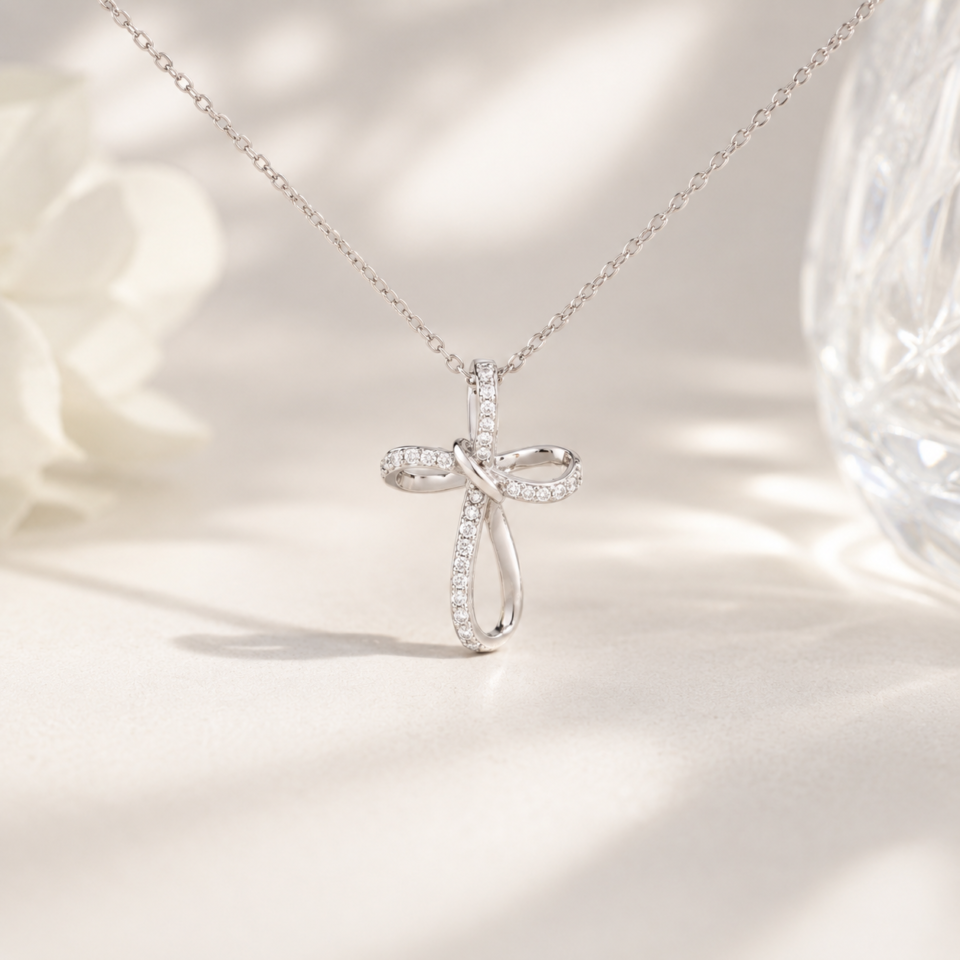 Infinite Loop Moissanite Cross Eternal in sterling silver