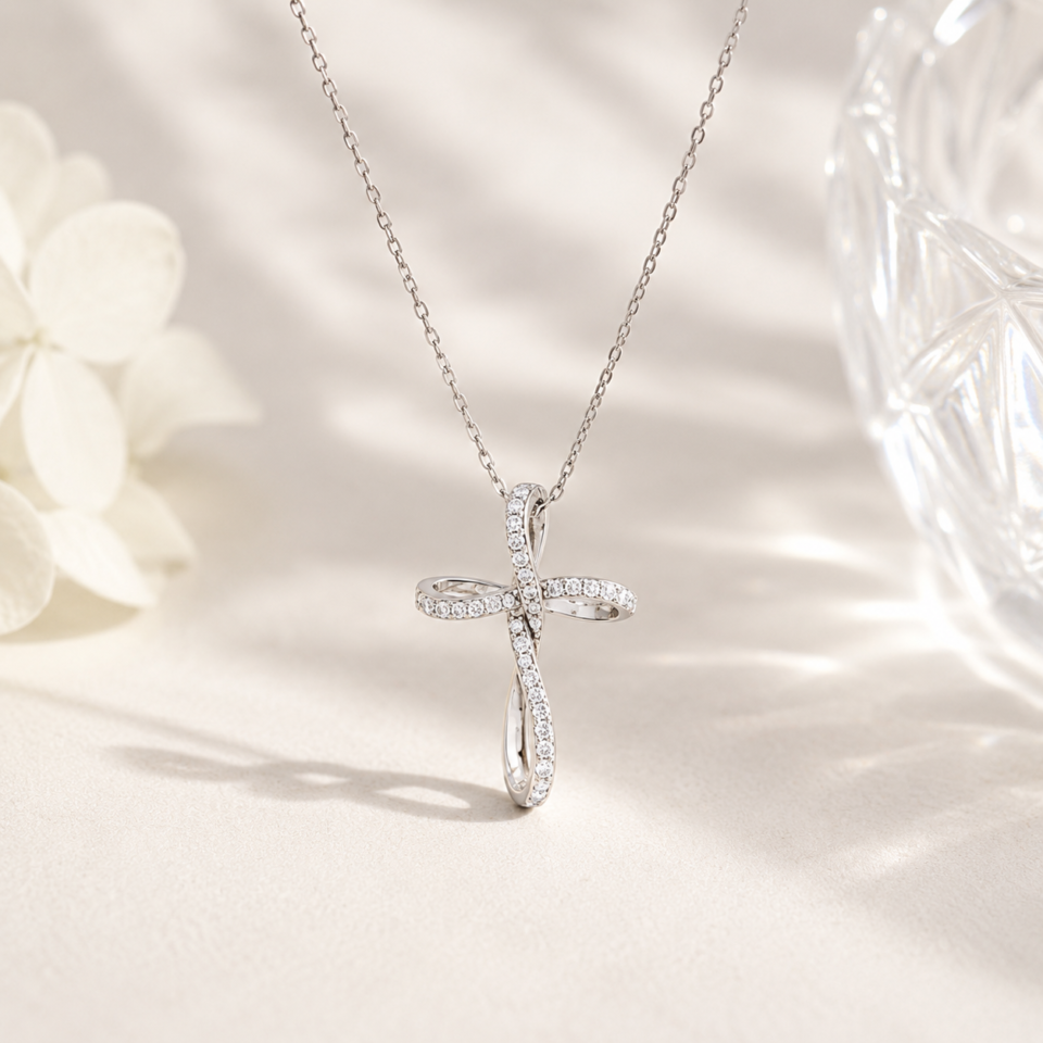 Infinite Loop Moissanite Cross Everlasting in sterling silver